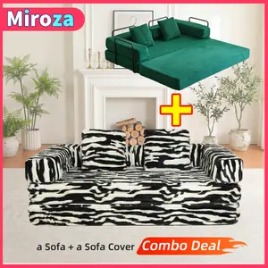 73.6" Convertible Sleeper Sofa Bed with Built-in Sofa Cover & Pillow, Corduroy Folding Mattress Couch with Fixed-Shape Frame, Floor Lounge Couch for Living Room Bedroom Lounge Studio