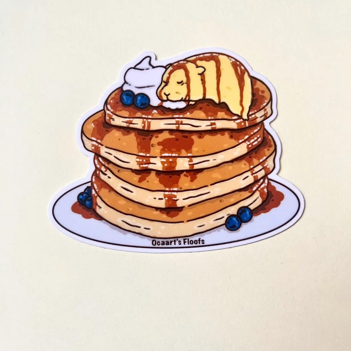 Hamster Pancake Sticker, vinyl waterproof weatherproof water bottle laptop journal sticker, cute funny foodie dessert pancake hamster sticker