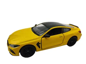 KINSMART BMW M8 COMPETITION COUPE Diecast Model Car 1:38 Scale 5 Inches Length Yellow Color Openable Doors Pull Back Action Collectible Toy