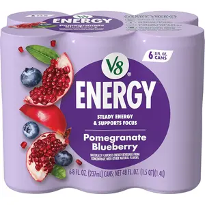 V8 +Energy Pomegranate Blueberry Juice Drink 8 fl oz 6 Pack Natural Boost Beverage