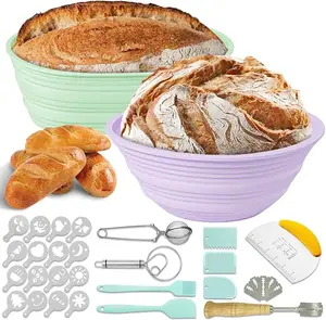 Sourdough Bread Baking Supplies Kit - 2 Pack Foldable Silicone Baskets for Bakeware, Complete Set for Bread Making Tools Flexible Oval