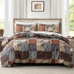 2D Patchwork Texture Bedding Set 3 Piece, Soft Breathable Comfort, Warm Anti-Pilling, All Seasons, Bedroom Decor