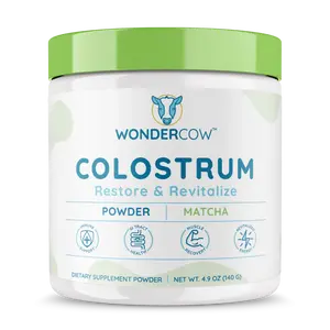 WonderCow, Matcha Colostrum Powder, Gut & Immune Support, Whole Bovine Colostrum with Green Tea, Sugar-Free, 60 Servings