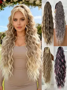 Elegant Long Wave Claw Clip Ponytail Extension, 26 Inch Fluffy Wavy Hair Clips, Synthetic Hair Accessory for Women, Perfect for Halloween and Christmas