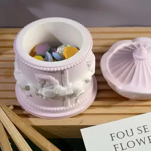 3D Carousel Silicone for Jewelry Organizer Gypsum Epoxy Resin jewelry box Flowerpot Storage Box with Lid Cement Supplies