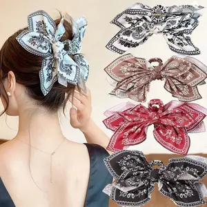 Vintage Bohemian Bow Hair Clip, Anti-Slip Strong Hold Paisley Pattern, Medium Size Retro Women's Hair Accessory