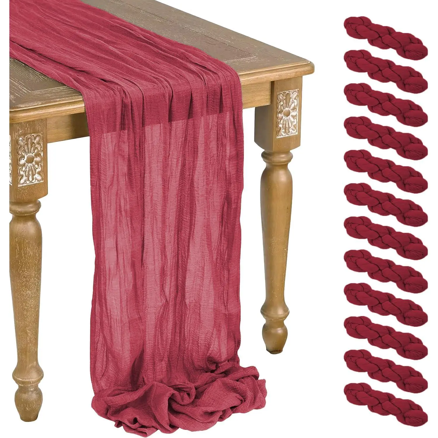 12 Pack Burgundy Cheesecloth Table Runner 10ft Boho Gauze Cheese Cloth Table Runner Rustic Sheer Runner 120 inch Long for Christmas Wedding Table Decorations