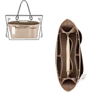 Purse Organizer Insert For Handbags, Silky Bag Organizer With 2 Zippers For Speedy Neverful Tote and  (Beige, XX-Large)