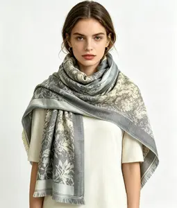 INS Vintage Floral Jacquard Pashmina Shawl Wrap 185g Ultra Lightweight Soft Cashmere Feel Scarf for Women Breathable for All Seasons Ideal for Summer Air Conditioned Spaces Wedding Evening Dress Bridesmaid Gift