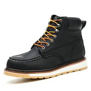 6" Men's Work Boot - Black (AZX553) Classical Soft Toe MD Sole Genuine Leather Water-proof Safety Boots Comfortable Work Safety Shoes