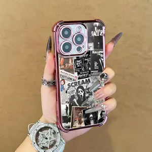 Retro Horror Collage Clear Phone Case with Creepy Poster Art Pattern Fits iPhone 16 Pro Max 15 Plus 14Pro 13 12 11 XS Max XS XR Samsung Galaxy S25 Ultra S24 Plus S23 Shockproof Protective Case Spooky Vintage Aesthetic Style