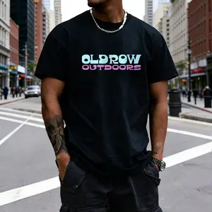 Men’s “Old Row Outdoors” graphic T-shirt with colorful letter print, made from a soft cotton blend—perfect for outdoor enthusiasts, casual streetwear fans, and everyday outfits.