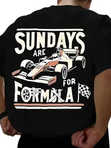 Formula 1 Racing Print Short Sleeve T-Shirt, Summer American Racing Style, Loose Fit Casual Top, All Seasons Wear