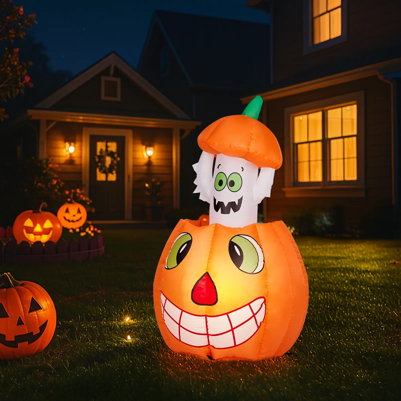 2.8FT Animated Pumpkin Ghost Inflatable - LED Lighted Halloween Decoration for Outdoor Yard & Indoor Parties