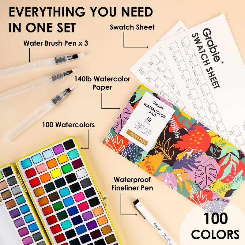 Grabie All-In-One Premium Watercolor Set, portable art, supplies, gift for valentines's day