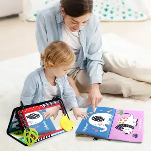 Baby Tummy Time Floor Mirror, High Contrast Crinkle Cloth Book with Teethers, Toddler Busy Book, Activity Developmental Gift Toys for Infants