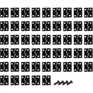 50PCS Black Mini Hinges with Screws, 18x15mm Small Hinges for Cabinet Doors, Jewelry Box DIY Crafts