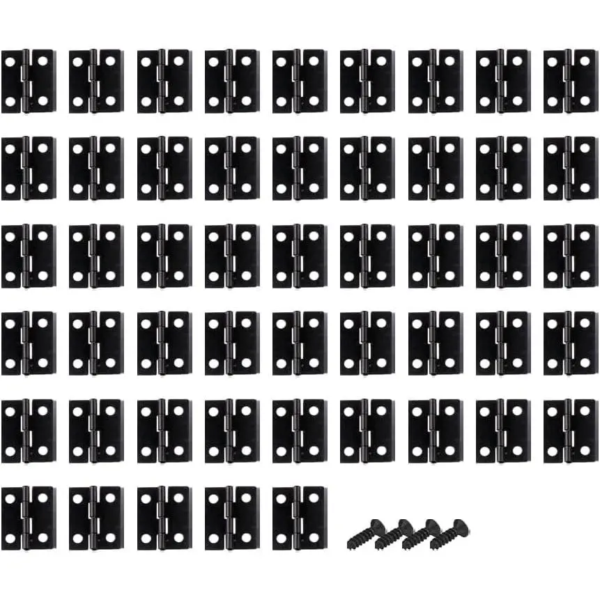 50PCS Black Mini Hinges with Screws, 18x15mm Small Hinges for Cabinet Doors, Jewelry Box DIY Crafts
