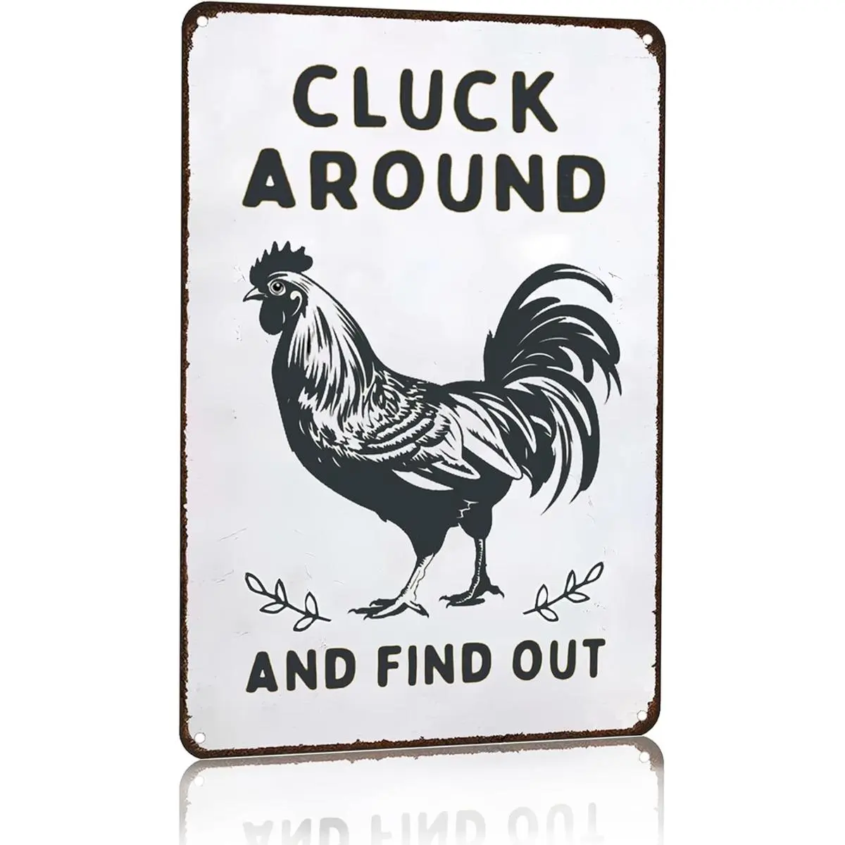 Minimalist Hanging Rooster Metal Sign - 8x12in Vintage Tin Plaque with Rustic Silhouette, Funny Poultry Saying, Home Decor Products, Animal Character Home Signs for Coop Gate Decor, Farm-Lover Gift