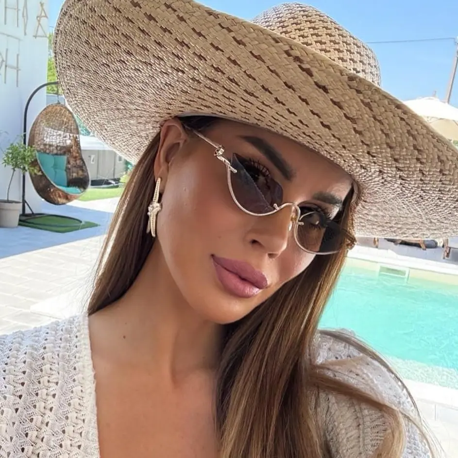 Retro Y2K Semi-Rimless Sunglasses Narrow Gold Frame UV400 Protection TYA Retro Rectangular Y2k Sunglasses for Women, 2025 Trendy  main image 4