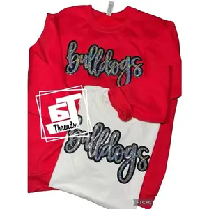 ST Threads Cursive Sequin Bulldogs Shirt - Medium Length Long Sleeve Crew Neck Casual Stylish Crewneck for Summer Team Spirit Design