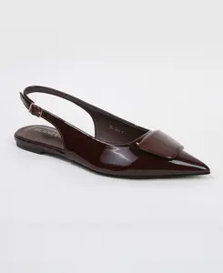 Women's Casual Patent Pointed Blanca Slingback Flats - Office Women's Footwear with Geometric Vamp Accent