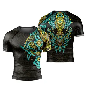 BattleFitGear Fenrir Norse Wolf | Men's Short Sleeve Rash Guard | BJJ & Fitness Rash Guard | Baselayer Compression Shirt for Jiu Jitsu & MMA