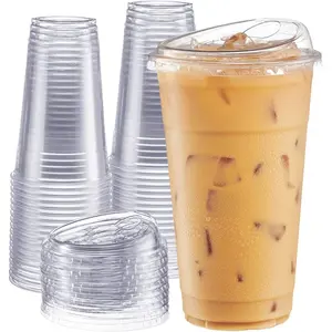 100 Sets Crystal Clear Plastic Cups With Strawless Sip-Lids 100 Sets Crystal Clear Plastic Cups With Strawless Sip-Lids