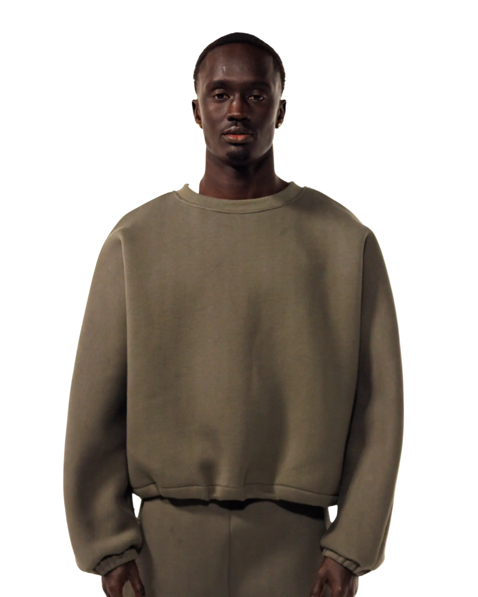 Mobius Double Layer Crewneck in Stone Olive