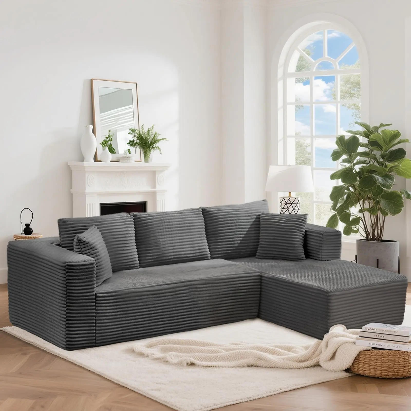 Grey L-shaped sofa (right)