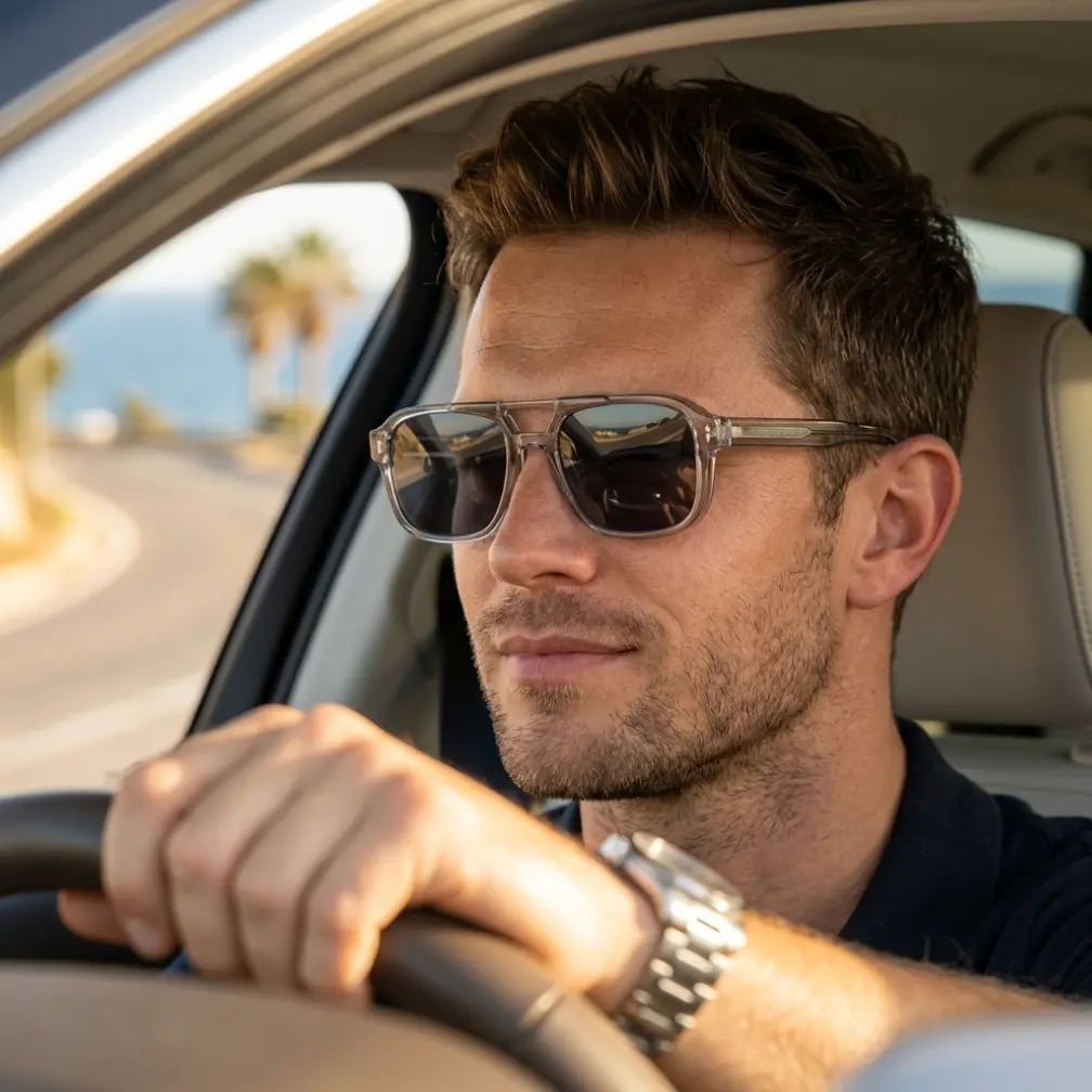 Futuristic Translucent Grey Shades, Chic Techwear Style Eyewear for Man and Woman, Trendy Streetwear Fashion Frames