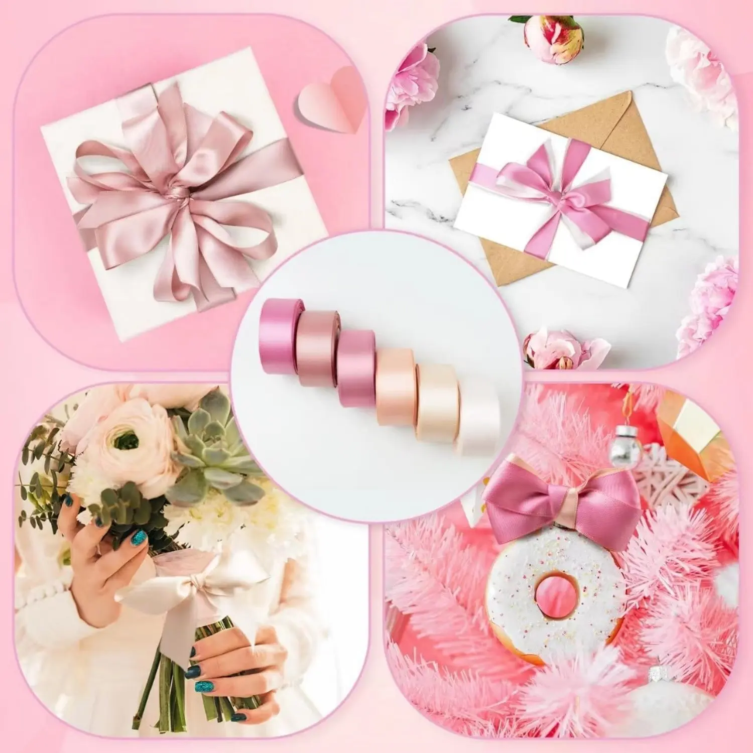 6 Rolls 25mm/10yd Full Color Festival Party Decor Ribbon, Rose Silk Gloss High Density Fabric, Ideal for Floral Arrangements, Handmade Crafts, Gift Wrapping, Gift Wrapping Supplies