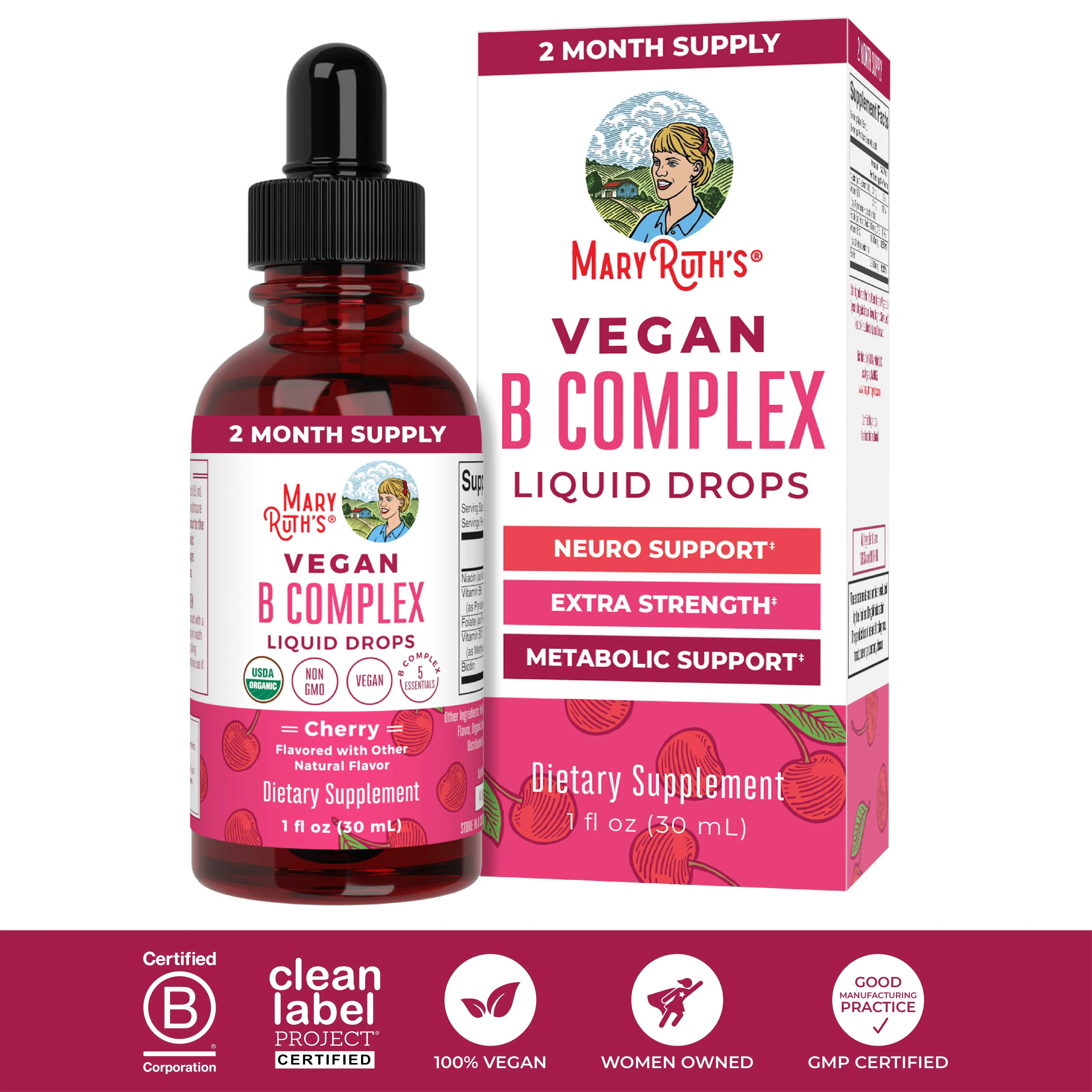 MaryRuth's USDA Organic Vitamin B Complex Liquid Drops  - Biotin - Vitamin B12 -...