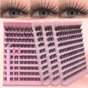 110pcs D Curl Wide Band Cluster Eyelashes Kit, Natural & Fluffy & Soft, DIY Eyelash Extensions with Tweezers & 2 Brushes, Beginner Friendly, Fluffy False Eyelashes