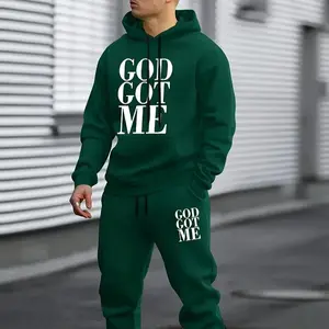 Casual Hoodie & Sweatpants Set Thick Fleece Lined Long Sleeve Printed Design Machine Washable