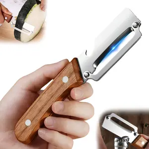 2-in-1 Fruit & Veggie Peeler with Bottle Opener, Sharp Stainless Steel Blade, Durable Wooden Handle, Ergonomic Non-Slip Grip, Comfortable Handheld Peeler for Potato, Apple, Vegetable, Kitchen Gadget Tool