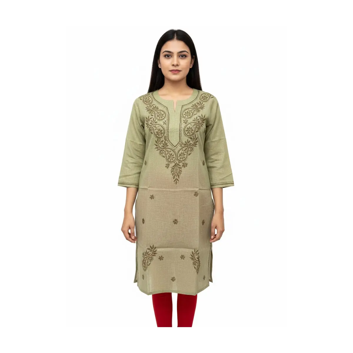 #Top- 90 Elegant Sage Green Embroidered Kurti