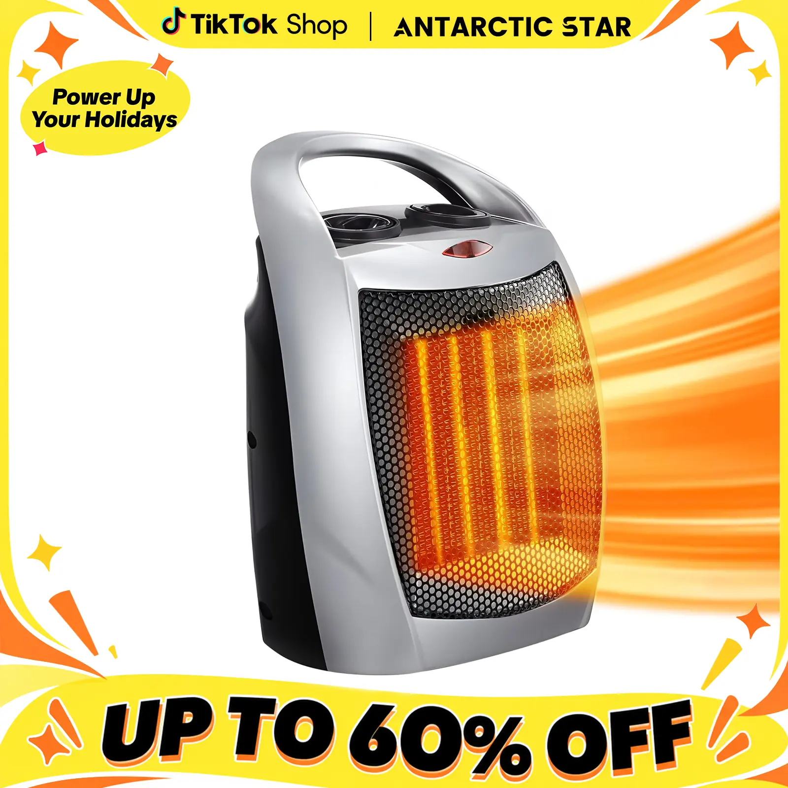Ceramic Space Heater - 1500W/750W ETL Certified, Adjustable Thermostat, Adjustable Heating, 2.81 lbs, 9.45" x 7.28" x 5.31", 200 sq ft Coverage, Portable Electric Heater Fan with Overheat Guard for Home, Office, Bedroom (Silver),techvibes
