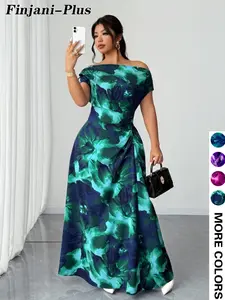 Elegant Chic One-Shoulder Floral Maxi Dress, Satin Fabric Long Gown, Perfect for Evening Events & Parties, Fashionable Clothing, Womenswear