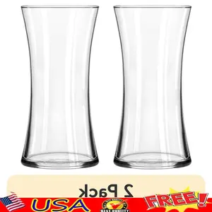 Clear Glass 8 Inch Floral Vase 2 Pack Elegant Design Sturdy Base Home Office Tabletop Decoration