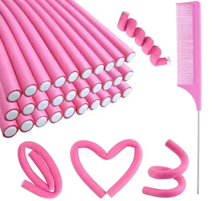 30PCS 9.45" Flexi Rods Curlers Set for Short and Long Hair, No Heat Foam Rollers with Steel Comb Buytta