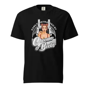 [Ssummer outfits]Easily Distracted by Chrome and Boobs - Peterbilt - Front Print - Trucker T-Shirt Gift For Dad Men Friend