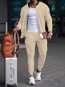 Men's Casual Fashion Set, New Spring Autumn Fitted Knit Top & Pants Suit, Versatile Stylish for Daily Wear, Comfortable and Trendy Design, Menswear