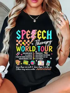 100% Cotton Speech Therapy World Tour Retro Lightning SLP Pathologist T-Shirt