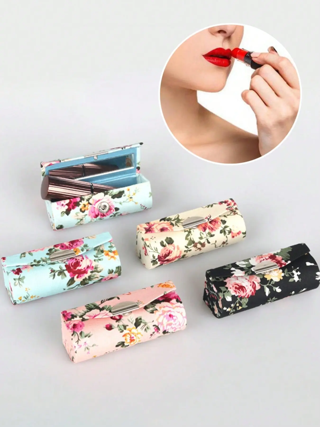 Women's Vintage Elegant Floral Lipstick Case with Mirror Stand, Makeup Storage Bag, Travel Wallet Organizer, Foldable Design, Perfect Gift