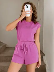 2026 New Casual Fashion Striped Sleeveless Women's Set, Round Neck Loose Texture Short Sleeve Shorts Set, Sports Set, Lady Sport Set