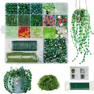 Green Glass Beaded  Kit, Forever  Beaded Leaf Flower Beads for Succulent   Making and DIY Crafts