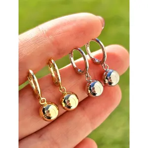 .925 Sterling silver dangling ball hoop earrings
