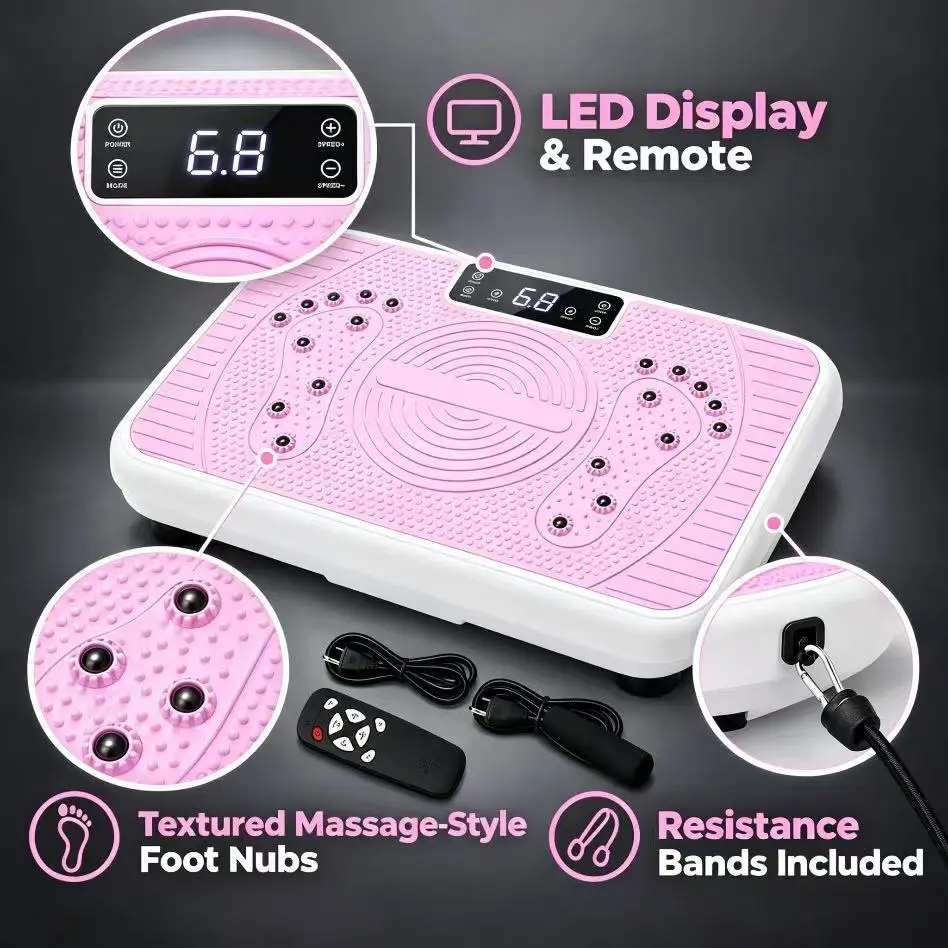 Whole-Body Vibration Fitness Platform, Pink At-Home Workout Equipment with Remote Control and Resistance Bands，Home workout equipment