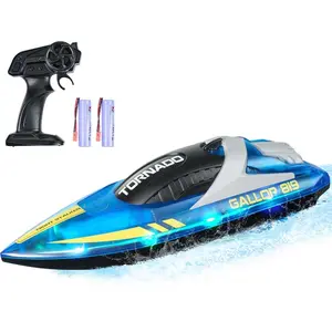 VEVOR RC Boat for Kids, Remote Control Boat for Pools Lakes, Racing Boat with LED Light 2 Rechargeable Batteries, Whole Body Waterproof, Water Play Toy Gift for Adults Boys Girls